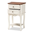 Bowery Hill French White and Cherry Brown Wood 2-Drawer End Table