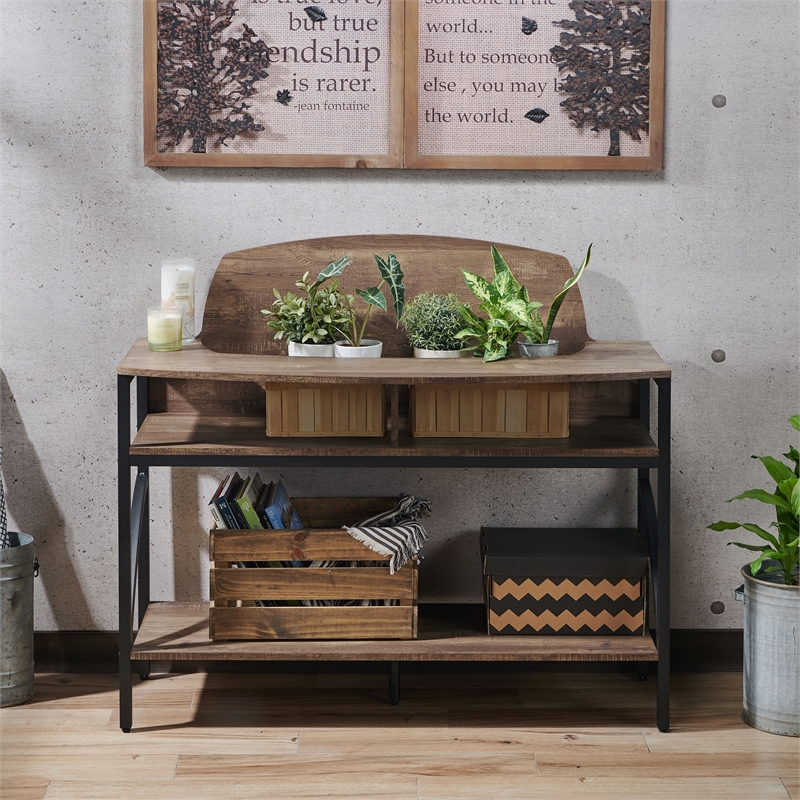 Bowery Hill Modern Wood 3-Shelf Console Table in Reclaimed Oak