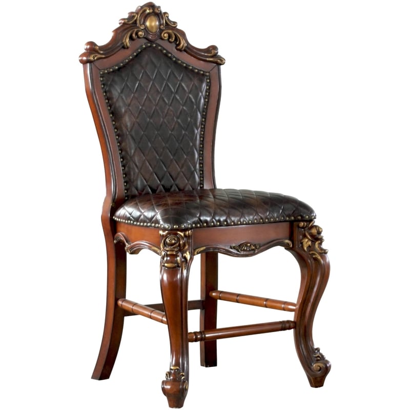 Bowery Hill Counter Height Chair Set of 2 in Cherry Oak and PU