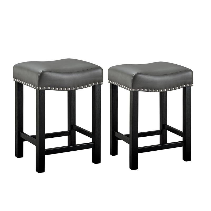 Bowery Hill Modern Gray Faux Leather Solid Wood Counter Stool