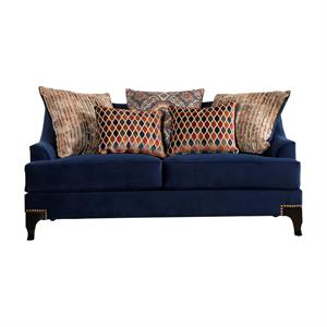Bowery Hill Transitional Soft Texture Chenille Loveseat in Navy