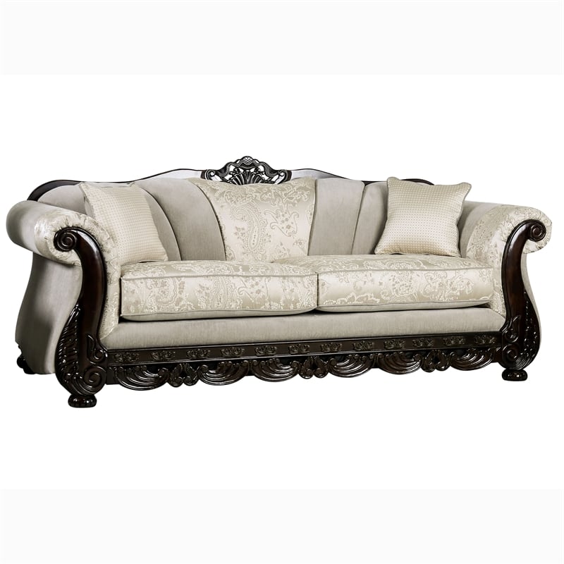 Bowery Hill Traditional Soft Texture Chenille Upholstered Sofa in Ivory