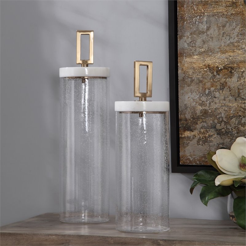 Bowery Hill Seeded Glass and Marble Containers in White (Set of 2)