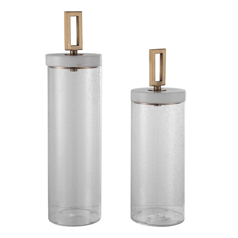 Bowery Hill Seeded Glass and Marble Containers in White (Set of 2)