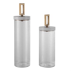 Bowery Hill Seeded Glass and Marble Containers in White (Set of 2)