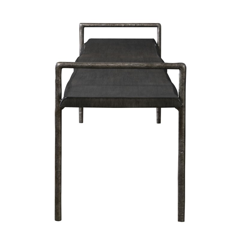 Bowery Hill Contemporary Iron and Wood Bench in Dark Gray/Silver