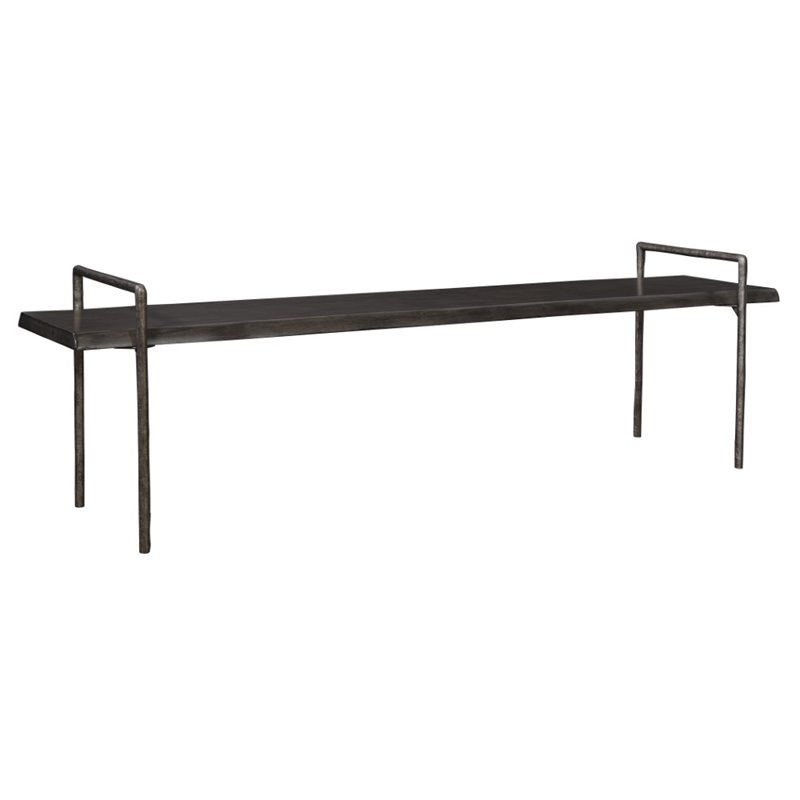 Bowery Hill Contemporary Iron and Wood Bench in Dark Gray/Silver