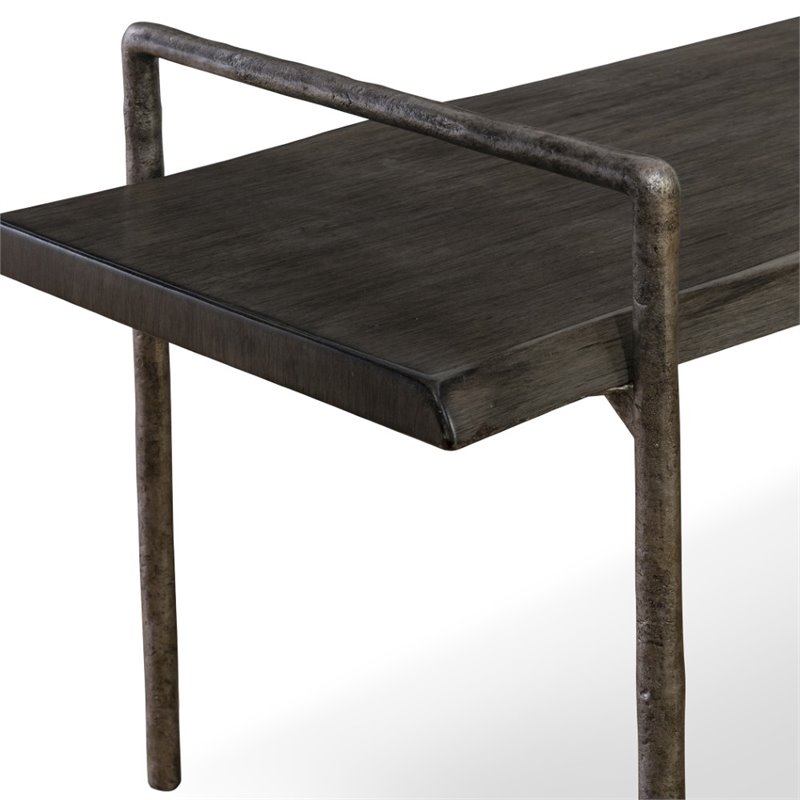 Bowery Hill Contemporary Iron and Wood Bench in Dark Gray/Silver