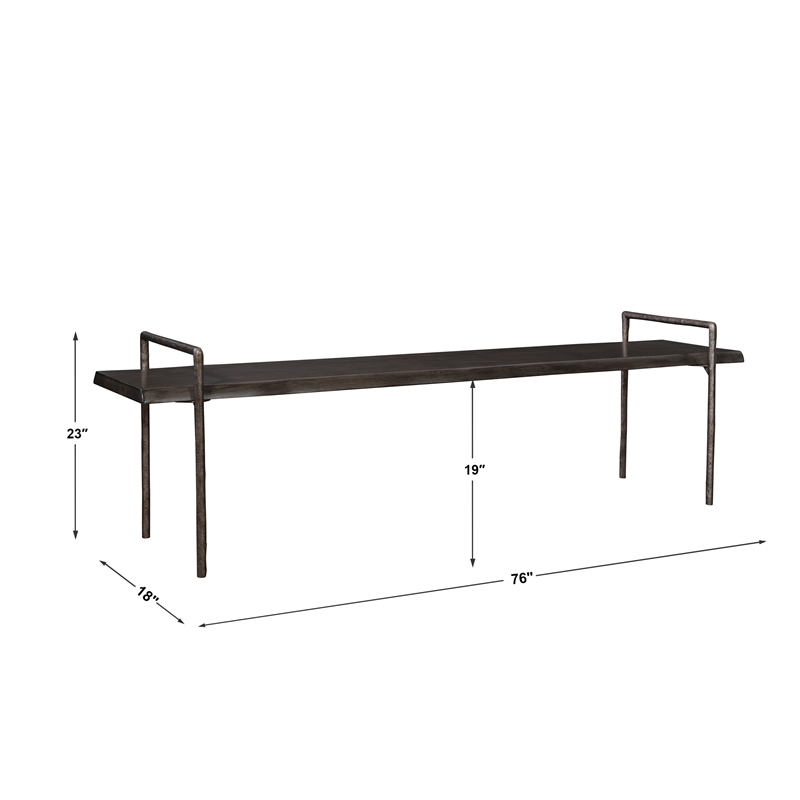 Bowery Hill Contemporary Iron and Wood Bench in Dark Gray/Silver