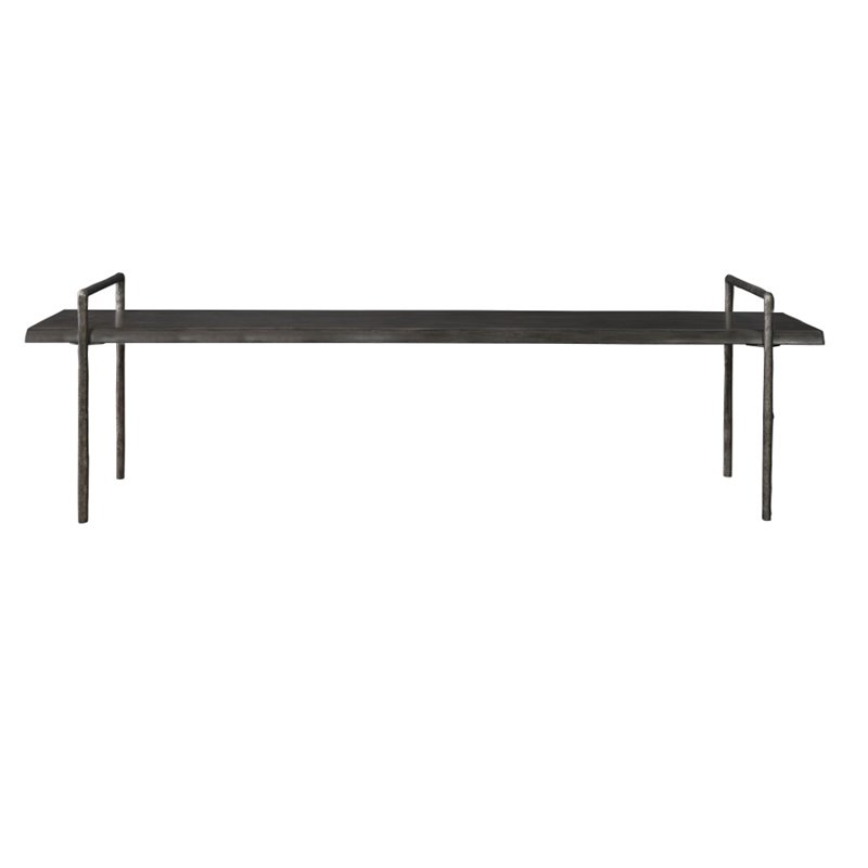 Bowery Hill Contemporary Iron and Wood Bench in Dark Gray/Silver