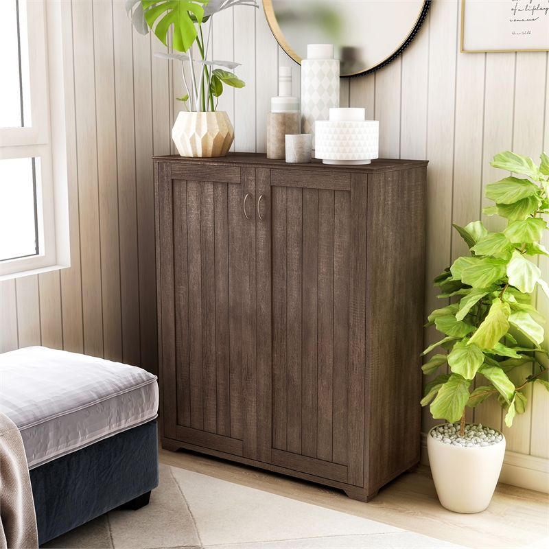 Bowery Hill Modern Wood Shoe Cabinet with 5-Shelf in Walnut Oak