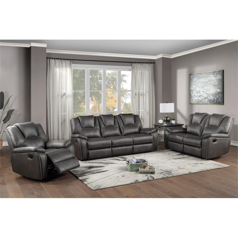 Bowery Hill Modern Charcoal Faux Leather Manual Reclining Loveseat