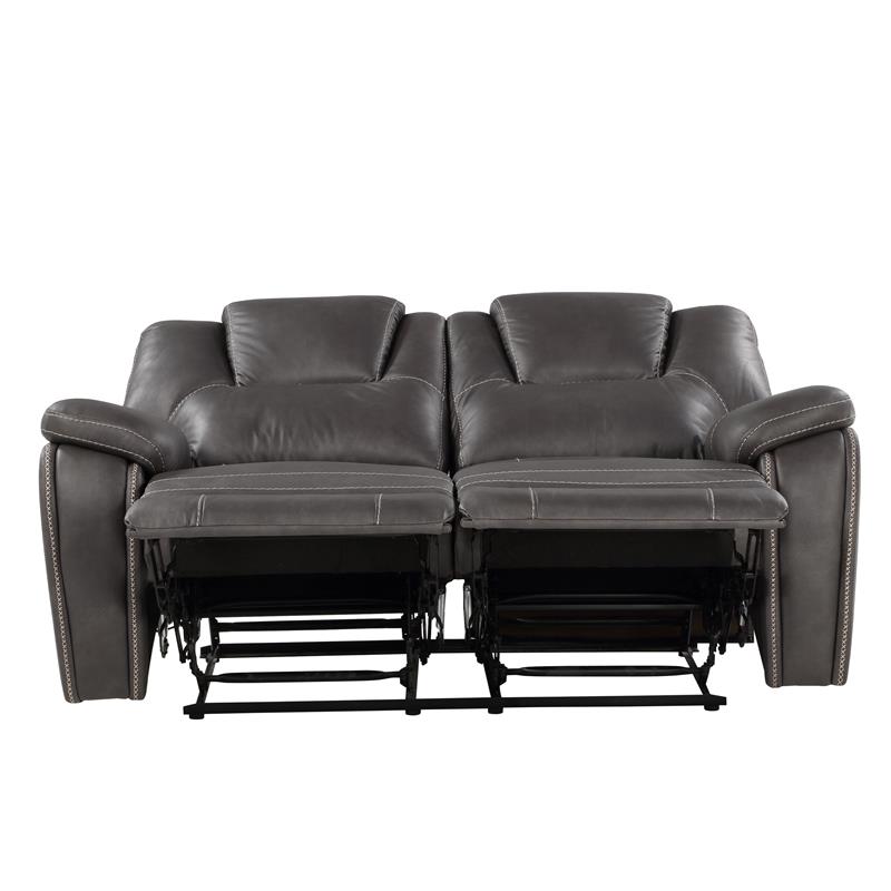 Bowery Hill Modern Charcoal Faux Leather Manual Reclining Loveseat
