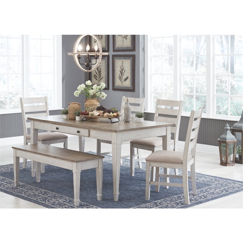 Bowery Hill Contemporary Dining Table in White and Light Brown