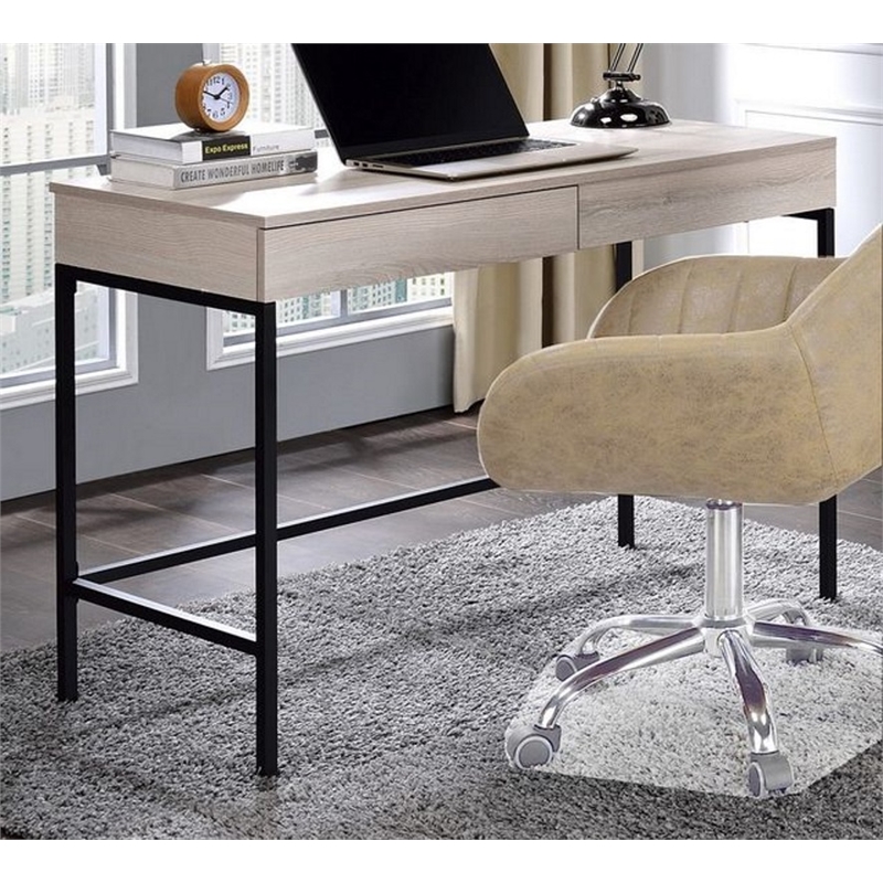 Bowery Hill Wood Top Writing Desk with 2 Drawers in Natural and Black