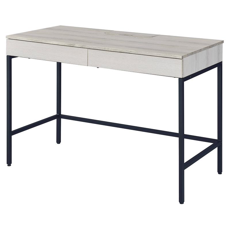 Bowery Hill Wood Top Writing Desk with 2 Drawers in Natural and Black