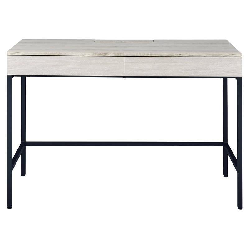 Bowery Hill Wood Top Writing Desk with 2 Drawers in Natural and Black