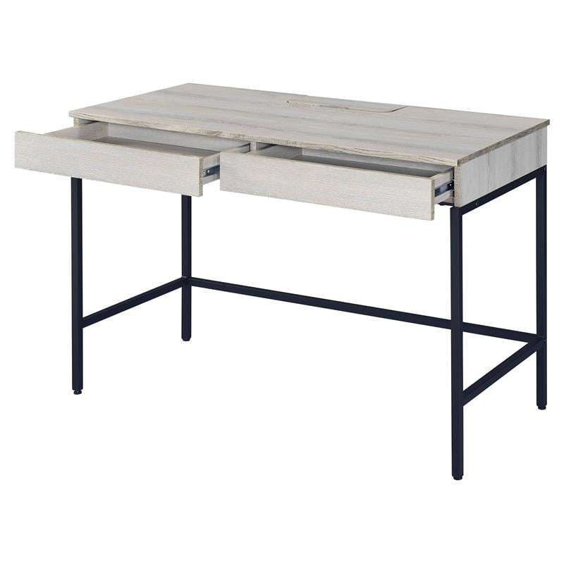 Bowery Hill Wood Top Writing Desk with 2 Drawers in Natural and Black