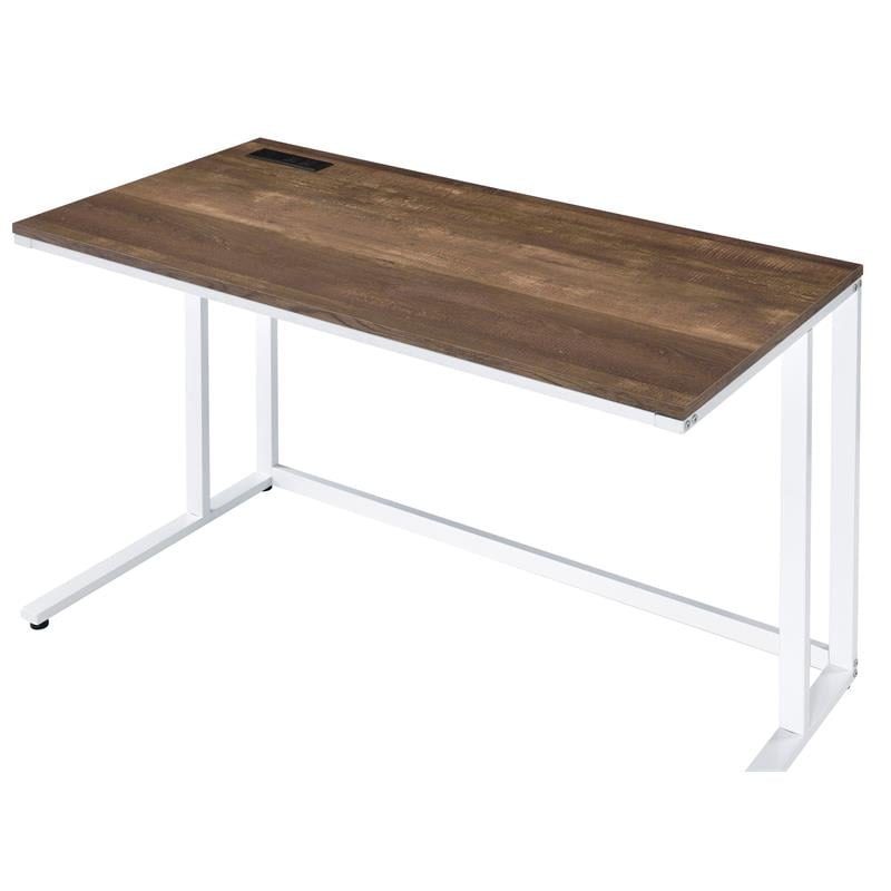 Bowery Hill Wooden Rectangle Top Writing Desk with USB Port in Walnut and White