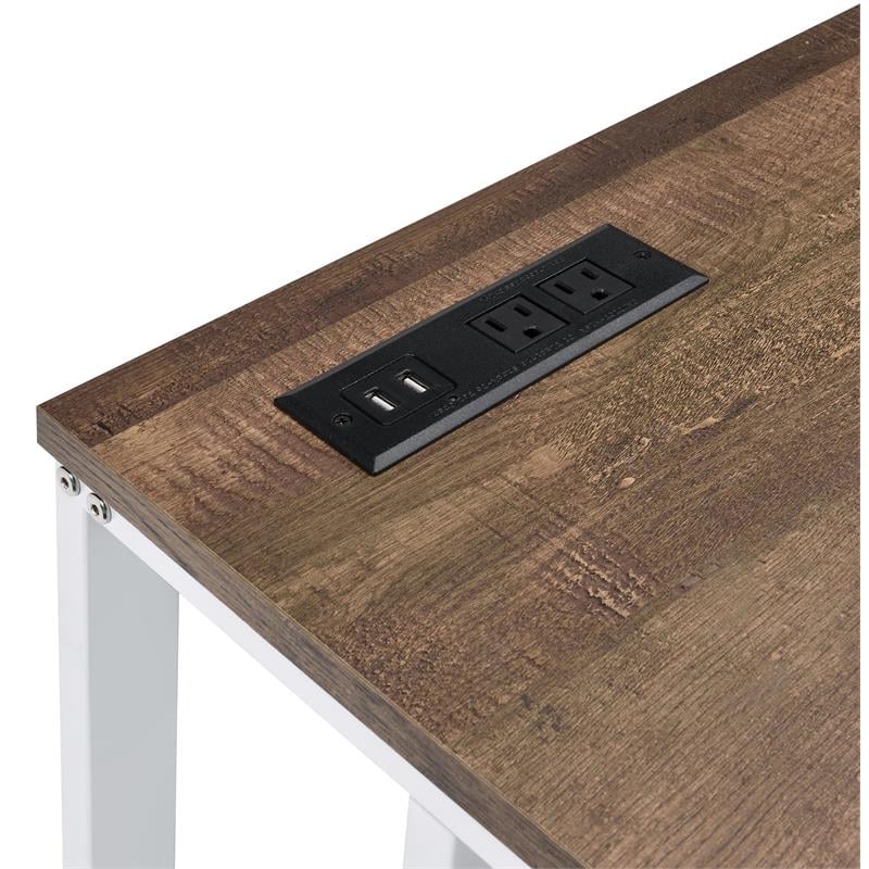 Bowery Hill Wooden Rectangle Top Writing Desk with USB Port in Walnut and White