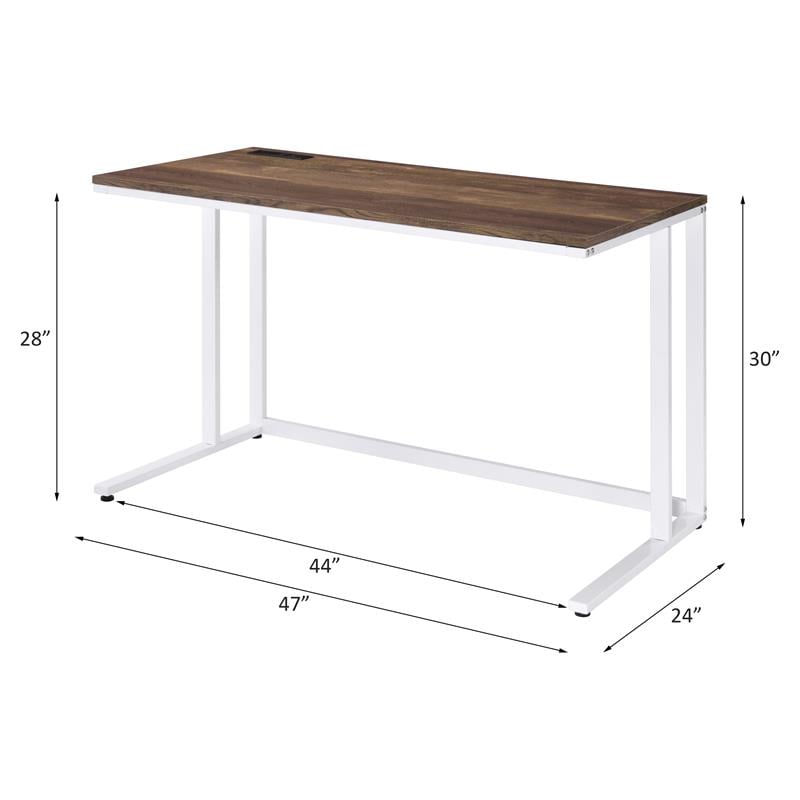 Bowery Hill Wooden Rectangle Top Writing Desk with USB Port in Walnut and White