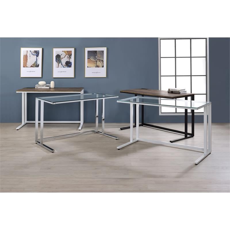 Bowery Hill Wooden Rectangle Top Writing Desk with USB Port in Walnut and White