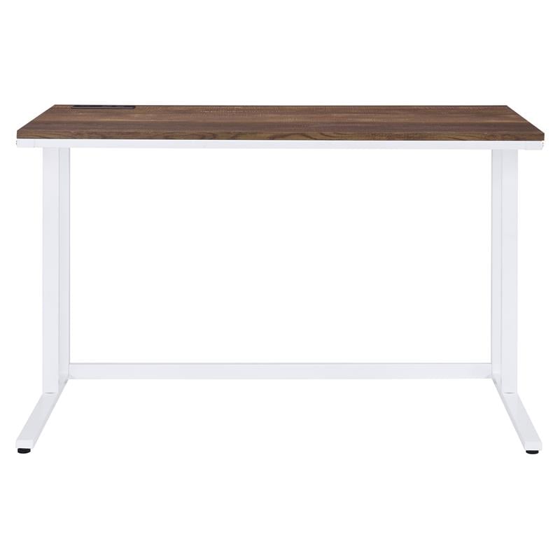 Bowery Hill Wooden Rectangle Top Writing Desk with USB Port in Walnut and White