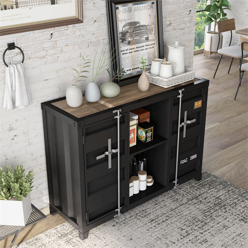 Bowery Hill Modern Metal 6-Shelf Console Table in Sand Black