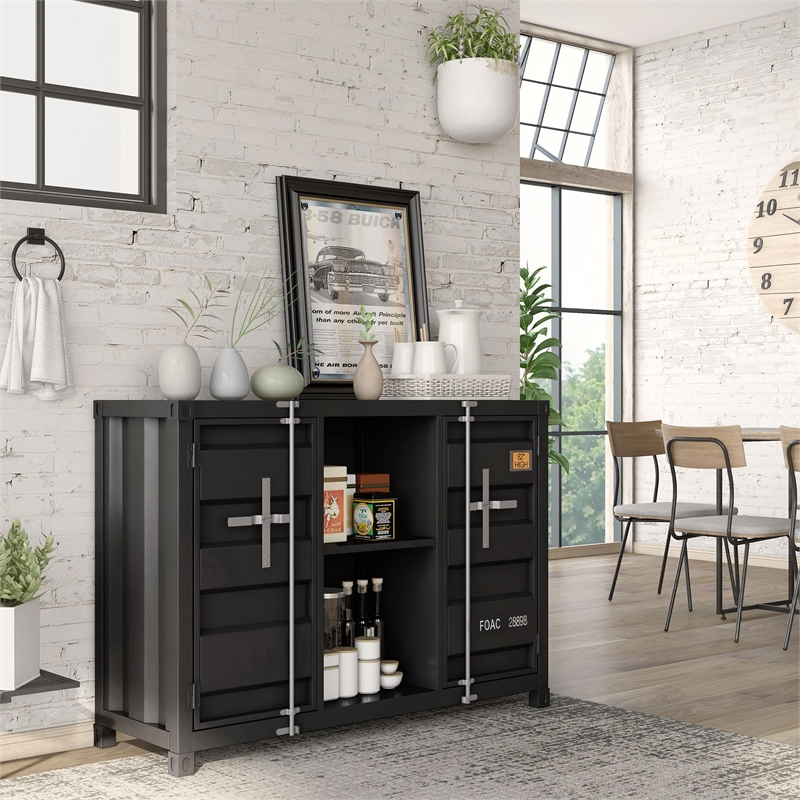 Bowery Hill Modern Metal 6-Shelf Console Table in Sand Black