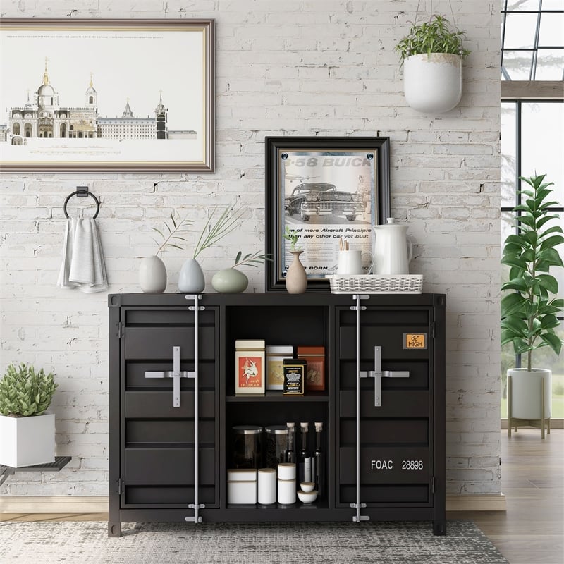 Bowery Hill Modern Metal 6-Shelf Console Table in Sand Black