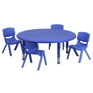 Bowery Hill 5 Piece 45&quot Round Height Adjustable Plastic Table Set in Blue