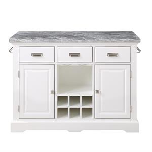 Bowery Hill Contemporary Marble / Engineered Wood White Kitchen Island