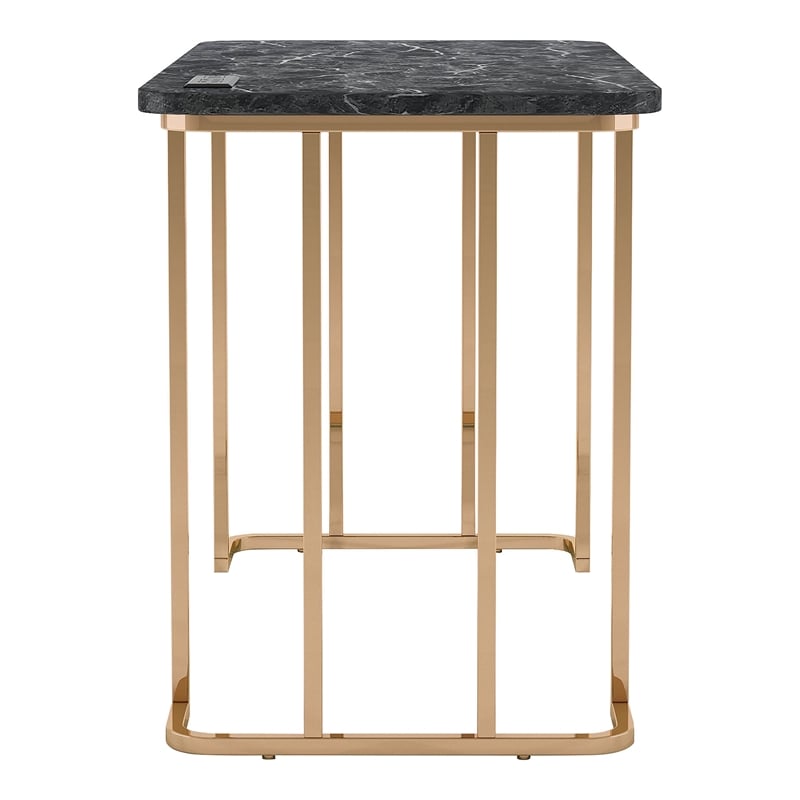 Bowery Hill Contemporary Metal Writing Desk with USB in Black