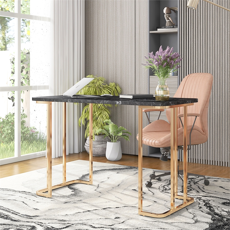 Bowery Hill Contemporary Metal Writing Desk with USB in Black