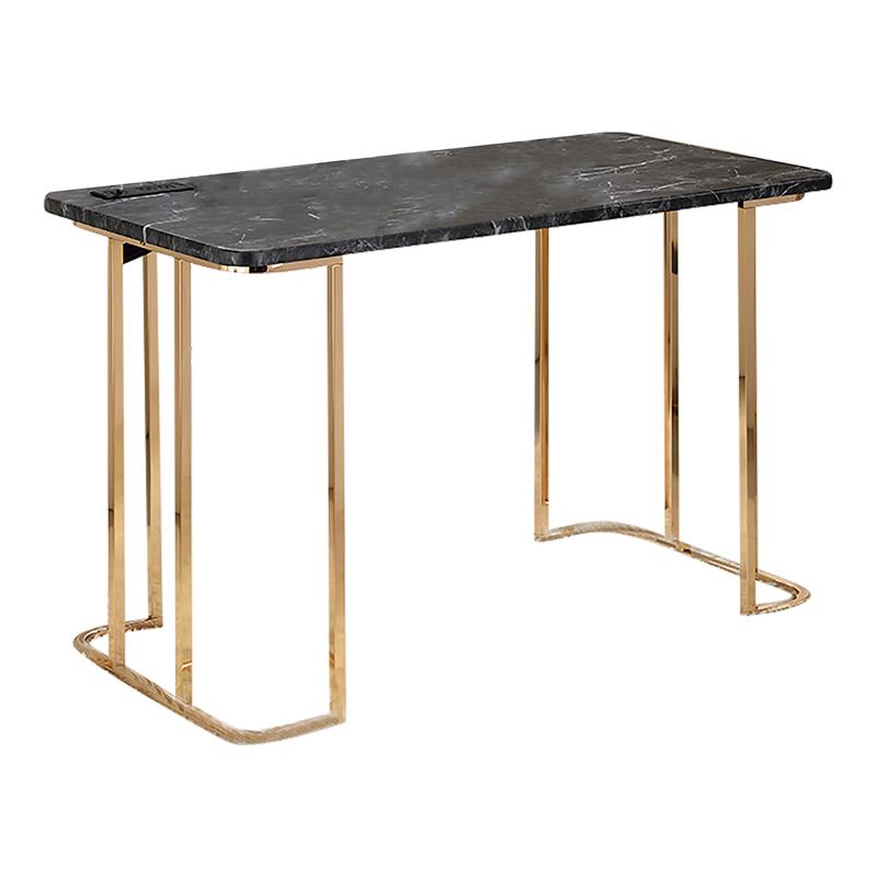 Bowery Hill Contemporary Metal Writing Desk with USB in Black