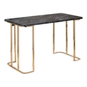 Bowery Hill Contemporary Metal Writing Desk with USB in Black