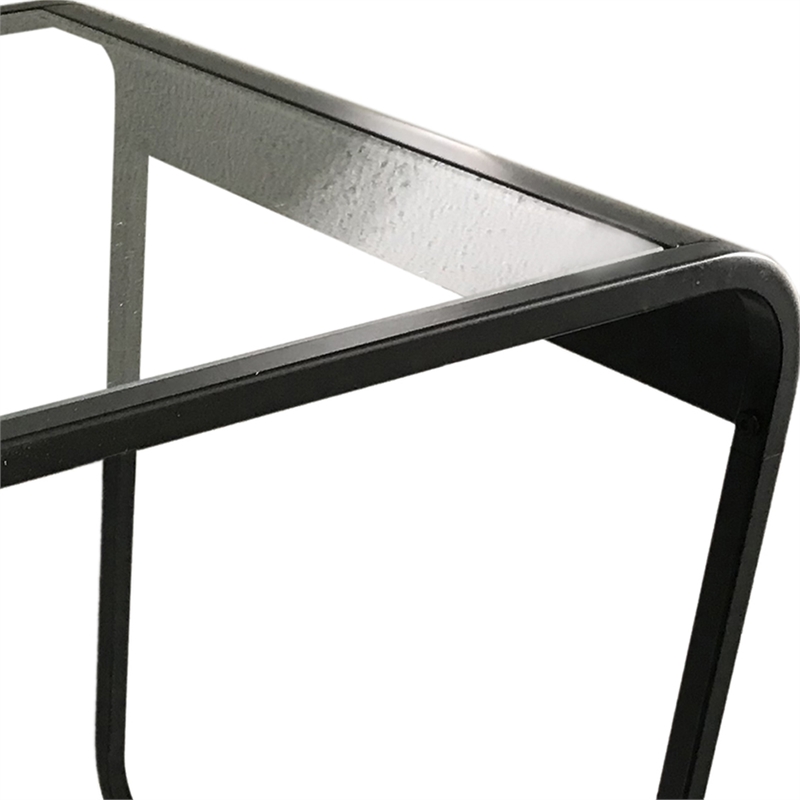 Bowery Hill Modern Glass Top 2-Piece Nesting Table Set in Black