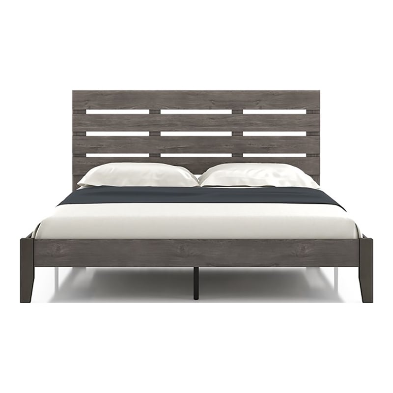 Bowery Hill Transitional Wood California King Slatted Bed in Gray