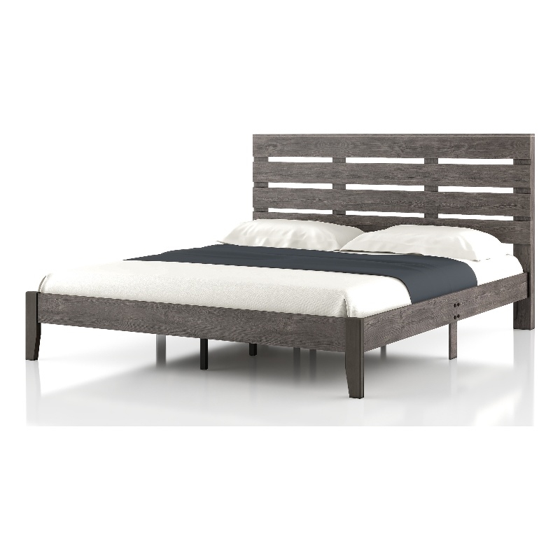 Bowery Hill Transitional Wood California King Slatted Bed in Gray