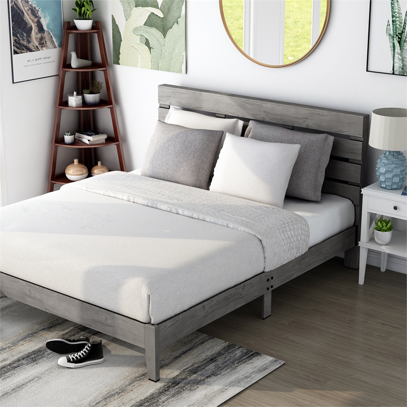 Bowery Hill Transitional Wood California King Slatted Bed in Gray