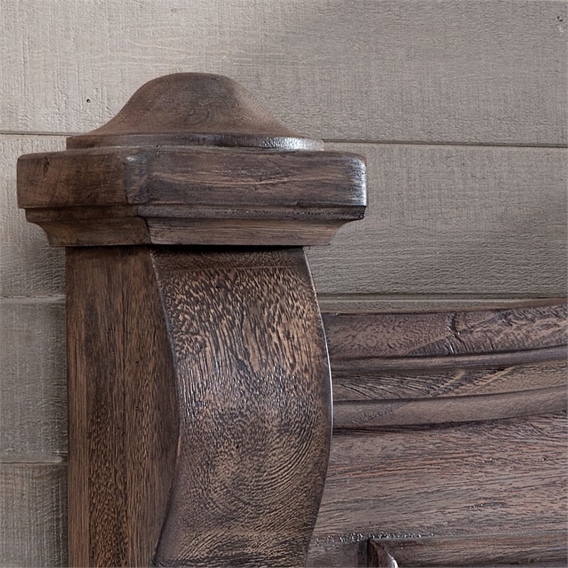 Bowery Hill Modern Rustic Charcoal Wood Queen Poster Headboard