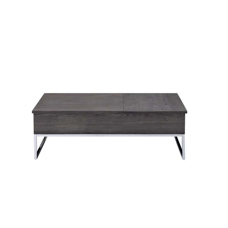 Bowery Hill Coffee Table with Lift Top in Gray Oak and Chrome