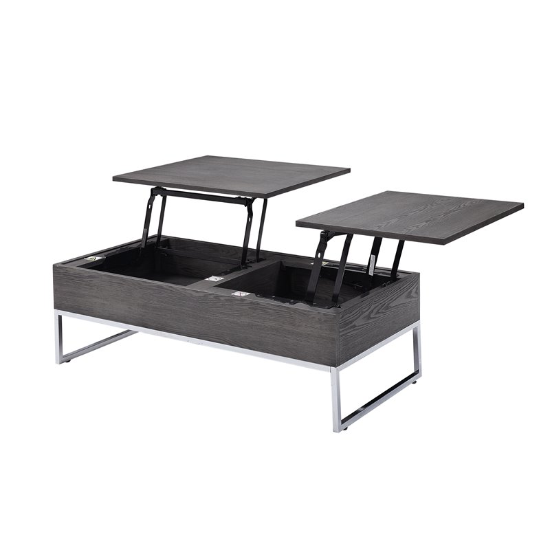 Bowery Hill Coffee Table with Lift Top in Gray Oak and Chrome