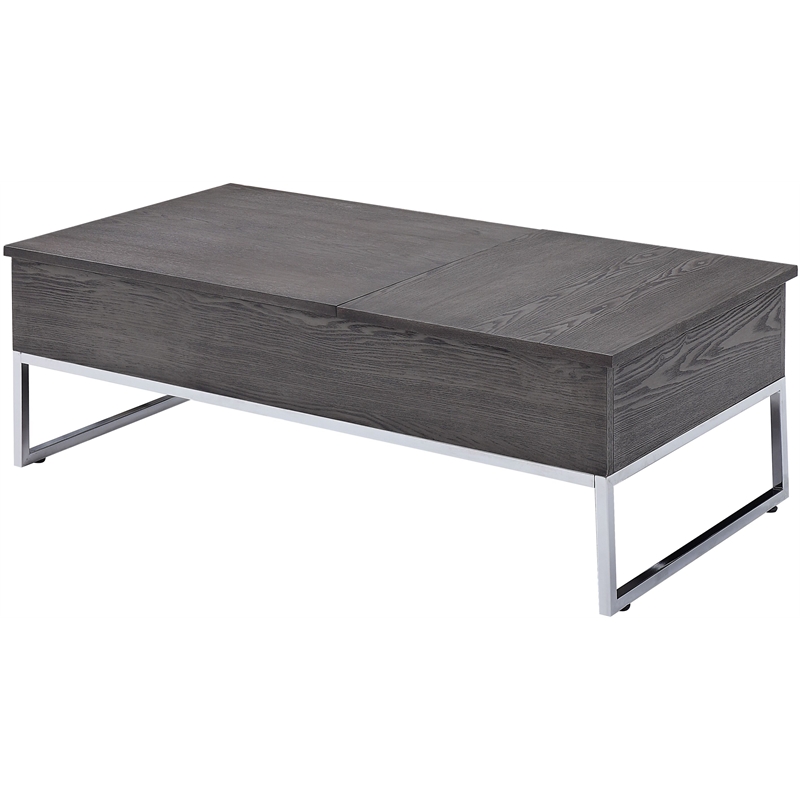 Bowery Hill Coffee Table with Lift Top in Gray Oak and Chrome
