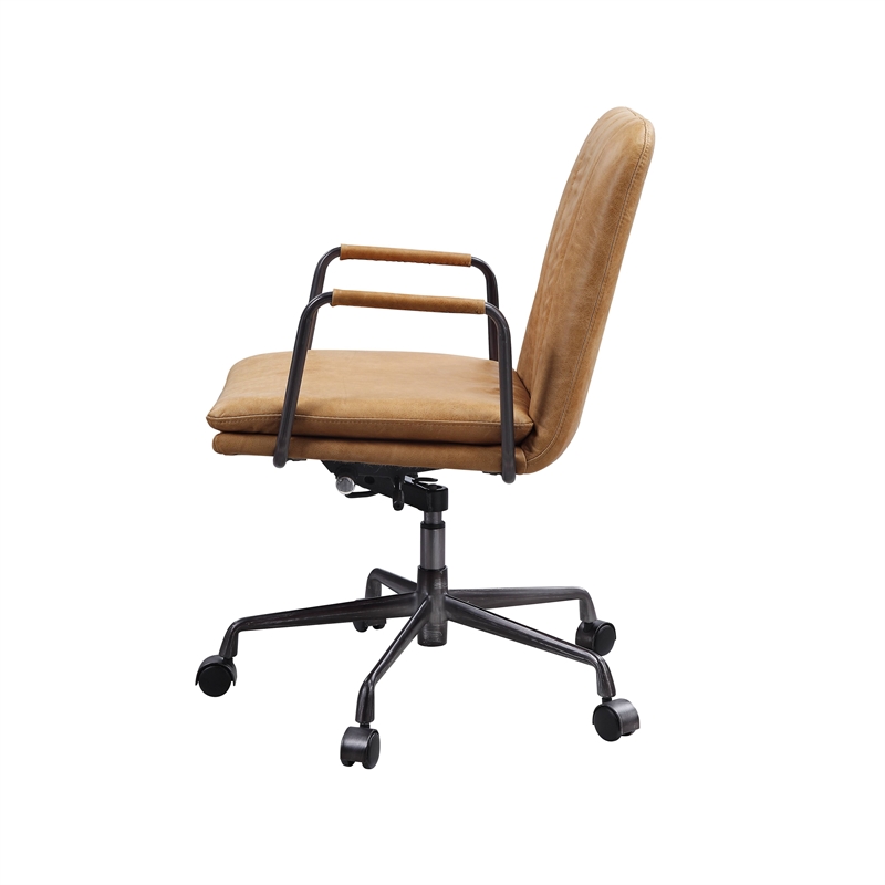 Bowery Hill Leather Adjustable Height Swivel Office Chair in Brown