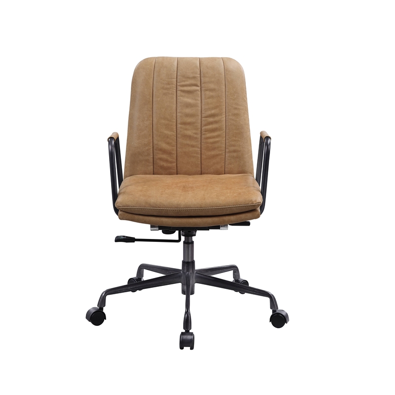 Bowery Hill Leather Adjustable Height Swivel Office Chair in Brown