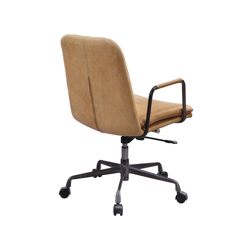 Bowery Hill Leather Adjustable Height Swivel Office Chair in Brown