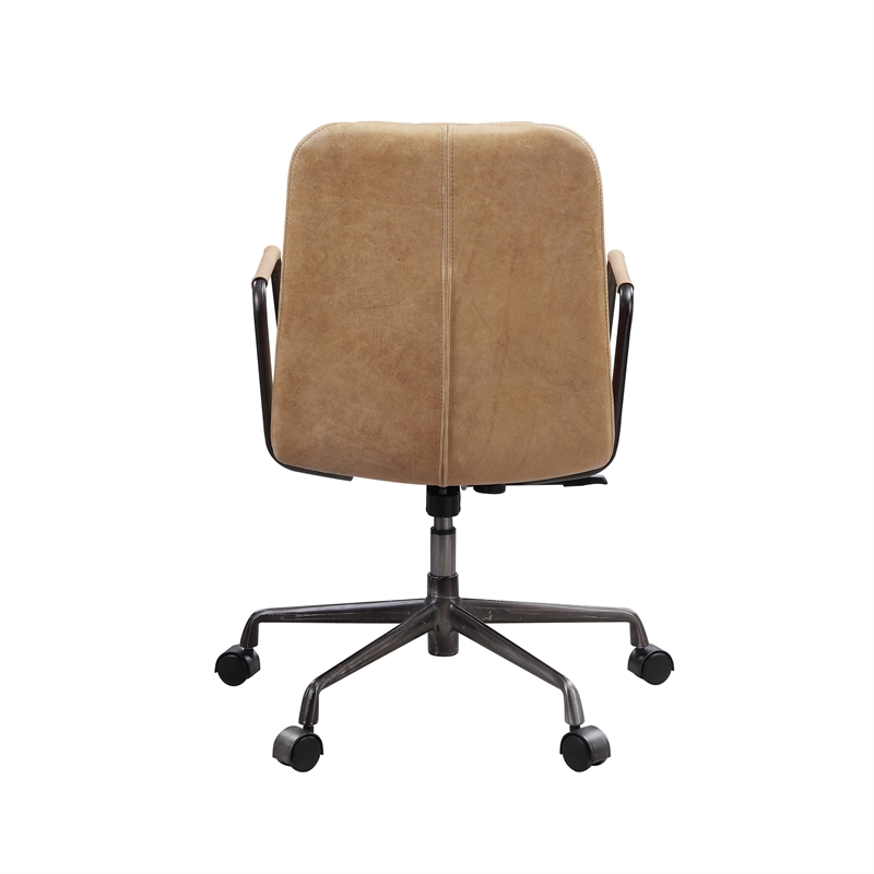 Bowery Hill Leather Adjustable Height Swivel Office Chair in Brown