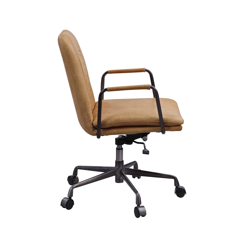 Bowery Hill Leather Adjustable Height Swivel Office Chair in Brown