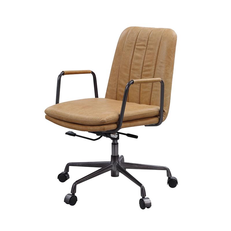 Bowery Hill Leather Adjustable Height Swivel Office Chair in Brown